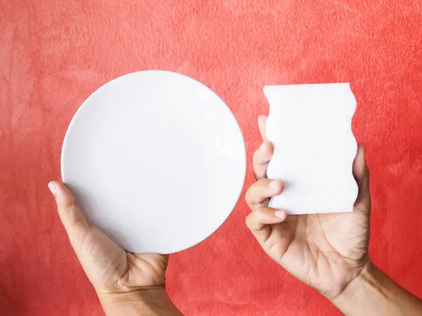 Очистить Белой Керамической Тарелке Руке — стоковое фото