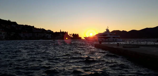 Boat Sunset Adriatic Sea — Stok Foto