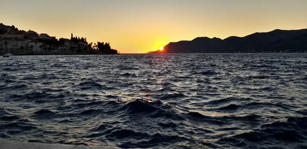 Matahari Terbenam Laut Adriatik Kroasia — Stok Foto