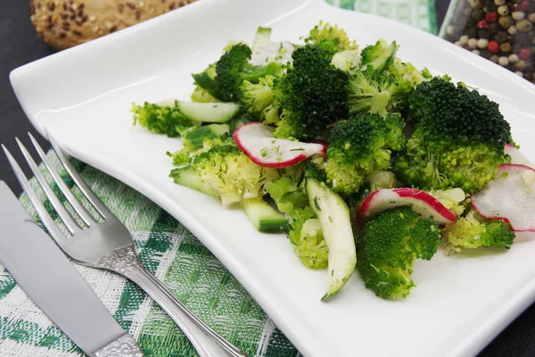 Broccoli Cucumber Radish Salad Close — Stock Photo, Image