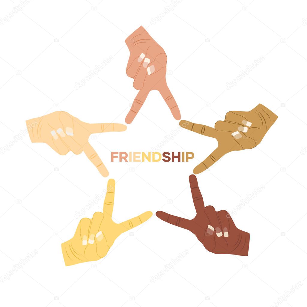 Friendship, International Day of Friendship 30 July, Celebration Hands Iluustrartion forming a star