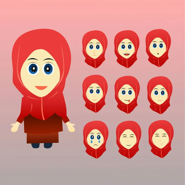 Hidzsáb Lány Karakter Emoji Matricák Aranyos Hidzsáb Lány Hangulatjelek Matricák — Stock Vector