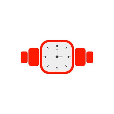Basit bir saat simgesi logosu, kırmızı bir saat. Modern saat ikonu. vektör illüstrasyonu