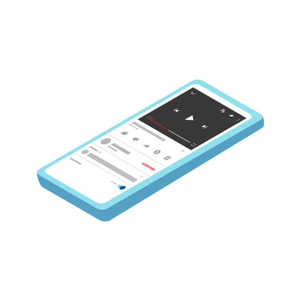 Ilustração Isométrica Smartphone Abrindo Aplicativo Streaming Vídeo Estilo Isométrico Desenho — Vetor de Stock