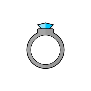 Yüzük ikonu, düz dizayn mücevherleri olan bir yüzüğün çizimi. vektör illüstrasyonu