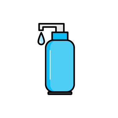 El yıkama sabunu ikonu, el dezenfektanı şişesi, tıbbi cihaz, sağlık illüstrasyonu, şişe vektör çizimi