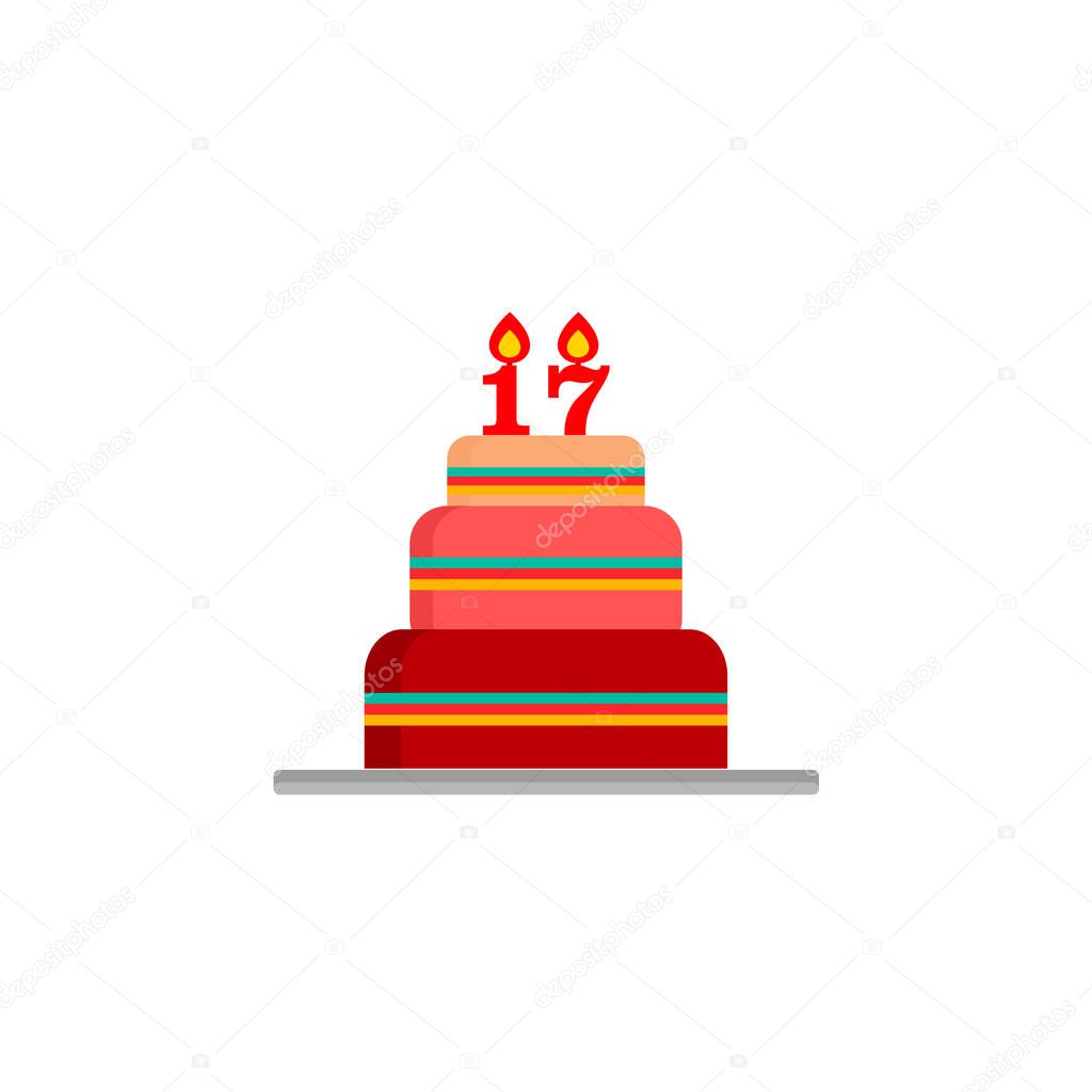 Birthday cake. 17th birthday or sweet seventeen. 17th anniversary cake. congratulations. vector illustration