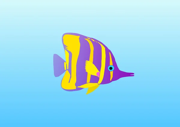 Ilustrasi Ikan Hias Berwarna Ungu Dan Kuning Lukisan Ikan Hias - Stok Vektor