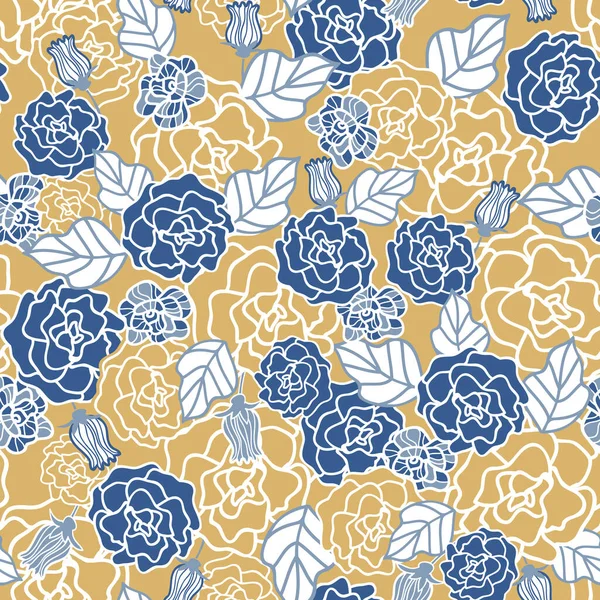 Vector Floral Azul Ouro Sem Costura Padrão Fundo Repetição Pode — Vetor de Stock