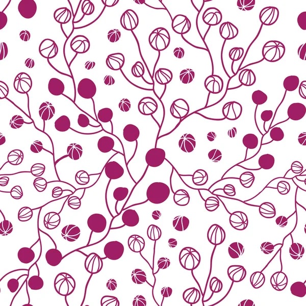 Květinové pupeny a větve fialová silueta bezešvé vzor pozadí — Stockový vektor