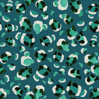 Watercolor teal leopard animal small print seamless texture background  clipart