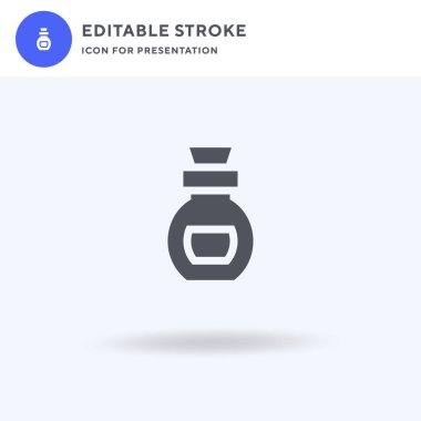 İksir ikonu vektörü, düz tabela, beyaz üzerine izole edilmiş katı resim, logo illüstrasyonu. Sunum için iksir simgesi.