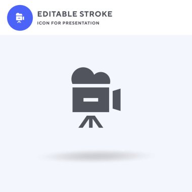 Kamera simgesi vektörü, düz tabela, beyaz üzerine izole edilmiş katı resim, logo illüstrasyonu. Sunum için kamera simgesi.