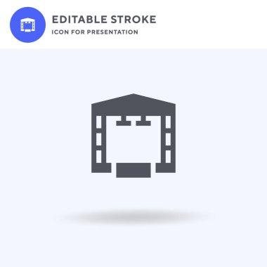 Sahne ikonu vektörü, düz tabela, beyaz üzerine izole edilmiş katı resim, logo illüstrasyonu. Sunum için sahne simgesi.