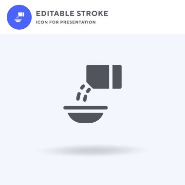 Mısır gevreği ikonu vektörü, düz tabela, beyaz üzerine izole edilmiş katı piktogram, logo illüstrasyonu. Sunum için mısır gevreği simgesi.