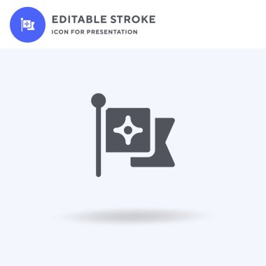 Bayrak simgesi vektörü, düz tabela, beyaz üzerine izole edilmiş katı resim, logo illüstrasyonu. Sunum için bayrak simgesi.