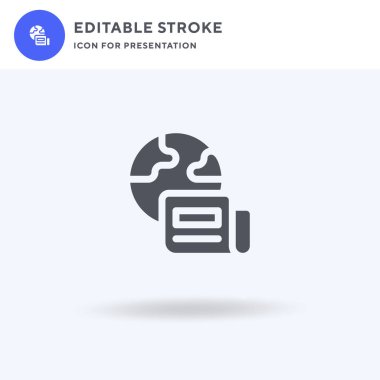 Dünya çapında simge vektörü, düz tabela, beyaz üzerine izole edilmiş katı resim, logo illüstrasyonu. Sunum için dünya çapında simge.