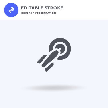 Dart ikonu vektörü, düz tabela, beyaz üzerine izole edilmiş katı resim, logo illüstrasyonu. Sunum için Dart simgesi.