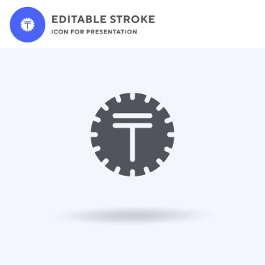Tenge simge vektörü, düz tabela, beyaz üzerine izole edilmiş katı resim, logo illüstrasyonu. Sunum için tenge simgesi.