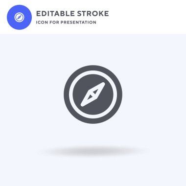 Pusula simgesi vektörü, düz tabela, beyaz üzerine izole edilmiş katı piktogram, logo illüstrasyonu. Sunum için pusula simgesi.