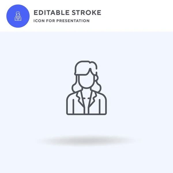 Empresária ícone vetor, sinal plano preenchido, pictograma sólido isolado em branco, ilustração logotipo. Ícone de mulher de negócios para apresentação. —  Vetores de Stock