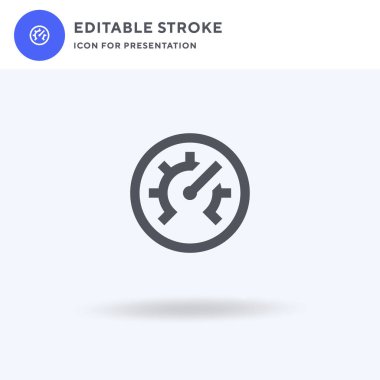 Hız göstergesi vektörü, düz tabela, beyaz üzerine izole edilmiş katı piktogram, logo illüstrasyonu. Sunum için hız göstergesi simgesi.