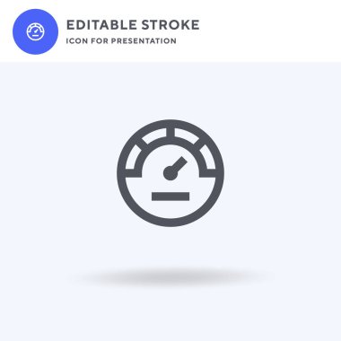 Hız göstergesi vektörü, düz tabela, beyaz üzerine izole edilmiş katı piktogram, logo illüstrasyonu. Sunum için hız göstergesi simgesi.