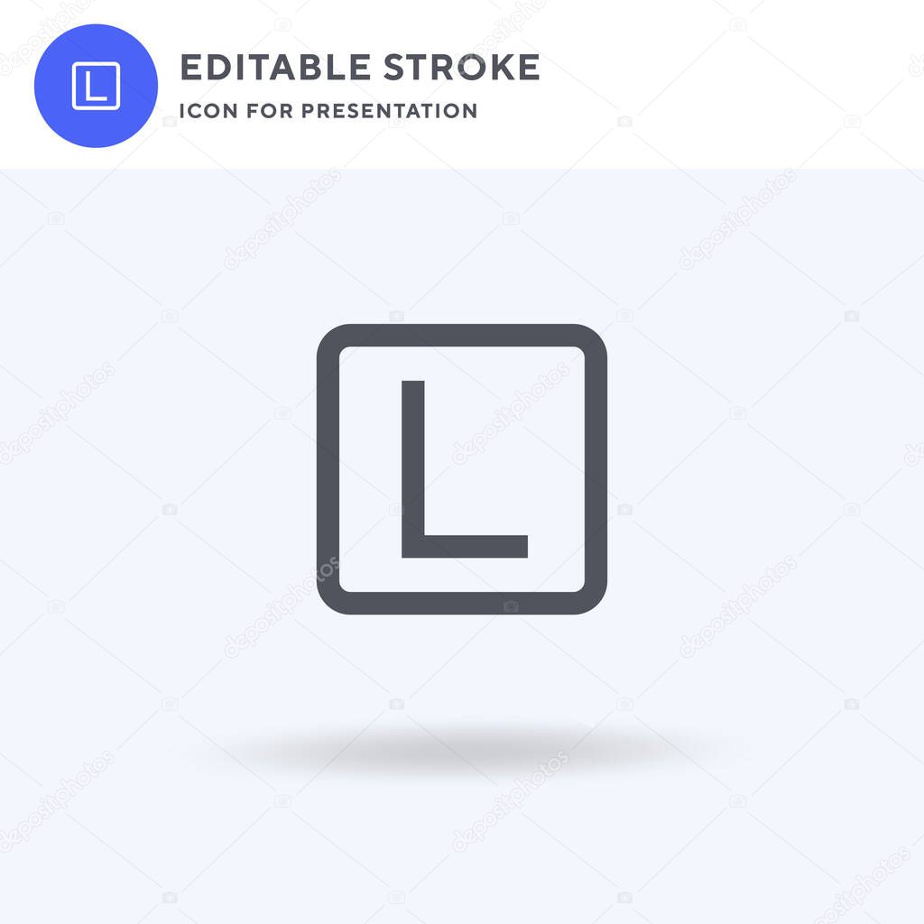 L Plate icon vector, filled flat sign, solid pictogram isolated on white, logo illustration. L Plate icon for presentation.