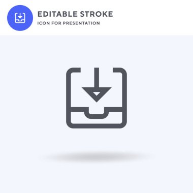 Gelen kutusu ikonu vektörü, düz işaret, beyaz üzerine izole edilmiş katı resim, logo illüstrasyonu. Sunum için gelen kutusu simgesi.