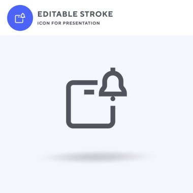 Bildirim simgesi vektörü, düz tabela, beyaz üzerine izole edilmiş katı piktogram, logo illüstrasyonu. Sunum için bildirim simgesi.