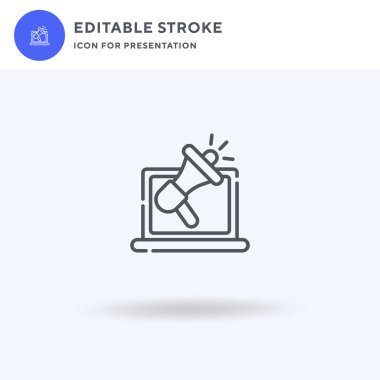 Promosyon ikonu vektörü, düz tabela, beyaz üzerine izole edilmiş katı resim, logo illüstrasyonu. Sunum için tanıtım simgesi.