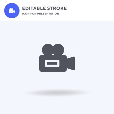 Video kamera simgesi vektörü, düz işaret, beyaz üzerine izole edilmiş katı resim, logo illüstrasyonu. Sunum için Video Kamera simgesi.