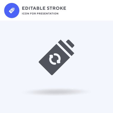 Batarya ikonu vektörü, düz tabela, beyaz üzerine izole edilmiş katı resim, logo illüstrasyonu. Sunum için pil simgesi.