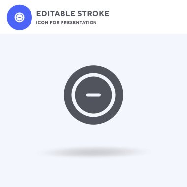 Eksi simge vektörü, düz tabela, beyaz üzerine izole edilmiş katı piktogram, logo illüstrasyonu. Sunum için eksi simge.