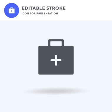 Acil durum Kit simge vektörü, düz tabela, beyaz üzerine izole edilmiş katı piktogram, logo illüstrasyonu. Sunum için Acil Durum Kit simgesi.