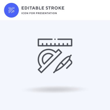 Cetvel simgesi vektörü, düz tabela, beyaz üzerine izole edilmiş katı piktogram, logo illüstrasyonu. Sunum için cetvel simgesi.