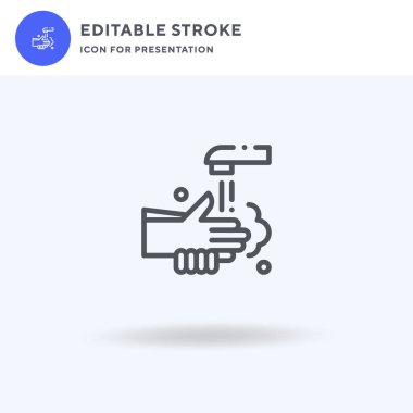 El yıkama ikonu vektörü, düz tabela, beyaz üzerine izole edilmiş katı resim, logo illüstrasyonu. Sunum için el yıkama simgesi.