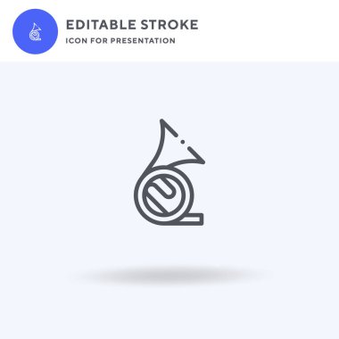 Fransız Boynuz simgesi vektörü, düz tabela, beyaz üzerine izole edilmiş katı resim, logo illüstrasyonu. Sunum için Fransız Kornosu simgesi.