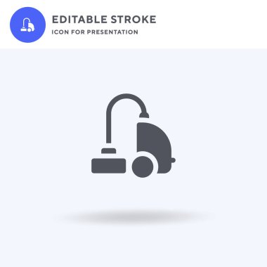 Elektrik süpürgesi ikonu vektörü, düz tabela, beyaz üzerine izole edilmiş katı resim, logo illüstrasyonu. Sunum için Süpürge Temizleyici simgesi.