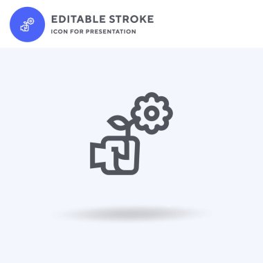 Çiçek ikonu vektörü, düz tabela, beyaz üzerine izole edilmiş katı resim, logo illüstrasyonu. Sunum için çiçek simgesi.