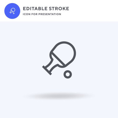 Masa tenisi ikonu vektörü, düz tabela, beyaz üzerine izole edilmiş katı resim, logo illüstrasyonu. Sunum için Tablo Tenisi simgesi.