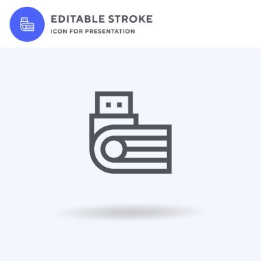 Flaş Disk simgesi vektörü, düz tabela, beyaz üzerine izole edilmiş katı piktogram, logo illüstrasyonu. Sunum için Flash Disk simgesi.