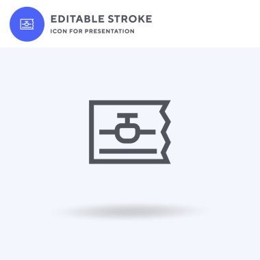 Bilet simgesi vektörü, düz tabela, beyaz üzerine izole edilmiş katı resim, logo illüstrasyonu. Sunum için bilet simgesi.