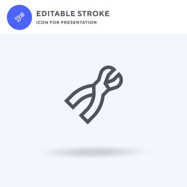 Kerpeten ikon vektörü, düz tabela, beyaz üzerine izole edilmiş katı piktogram, logo illüstrasyonu. Sunum için pense simgesi.