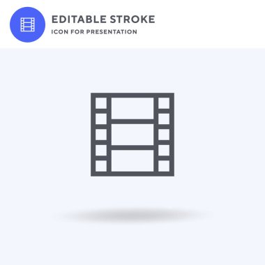 Film makarası ikonu vektörü, düz tabela, beyaz üzerine izole edilmiş katı resim, logo illüstrasyonu. Sunum için film makarası simgesi.