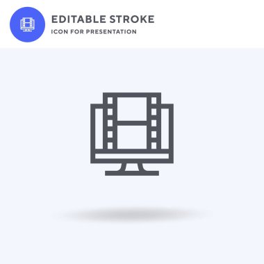 Video Oyuncu simgesi vektörü, düz işaret, beyaz üzerine izole edilmiş katı resim, logo illüstrasyonu. Sunum için Video Oynatıcı simgesi.