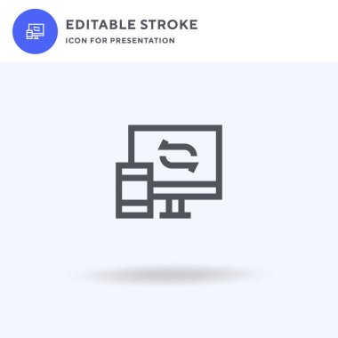 Simge vektörü senkronize ediliyor, düz işaret, beyaz üzerine izole edilmiş katı resim, logo illüstrasyonu. Sunum için simge eşzamanlanıyor.