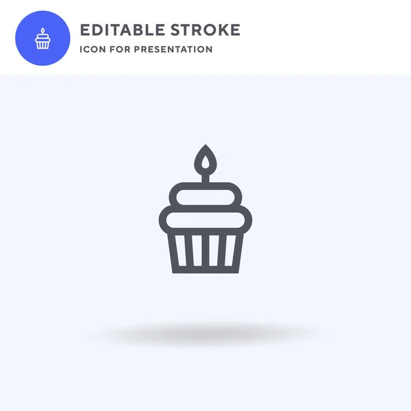 誕生日ケーキアイコンベクトル フラット記号 白いロゴのイラストに孤立した固体ピクトグラムを入力します プレゼンテーションのための誕生日ケーキアイコン — ストックベクタ