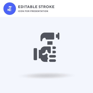 Çekiç simgesi vektörü, düz tabela, beyaz üzerine izole edilmiş katı resim, logo illüstrasyonu. Sunum için çekiç simgesi.