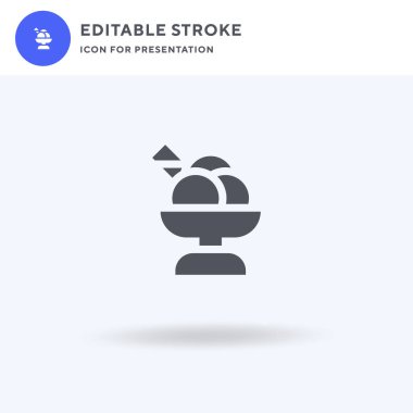 Dondurma ikonu vektörü, düz tabela, beyaz üzerine izole edilmiş katı piktogram, logo illüstrasyonu. Sunum için dondurma simgesi.